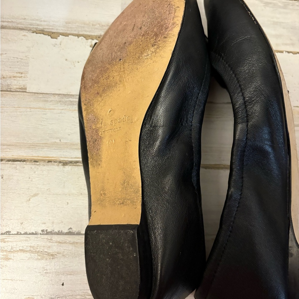 kate spade Black Leather Bow Pointed Ballet Flats - Picture 7 of 8